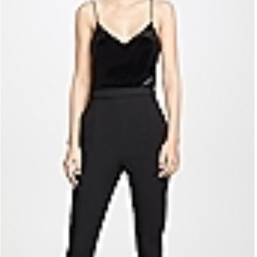 Black Halo Black Multi-media Jumpsuit. Velvet top crepe bottom